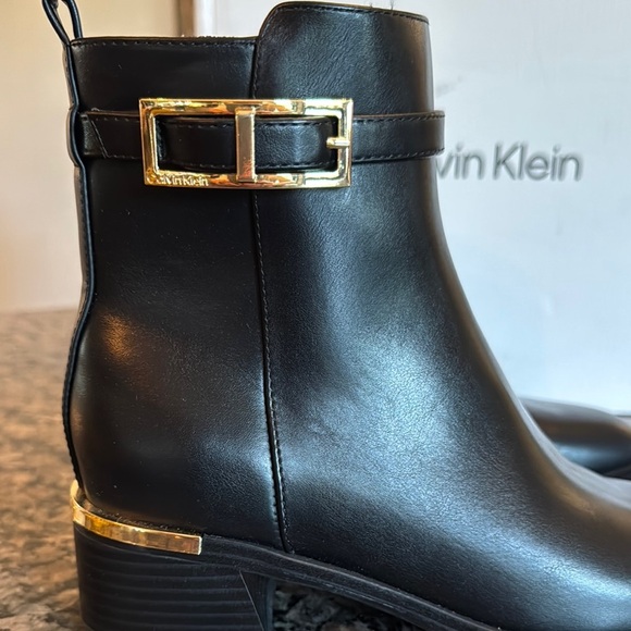 Calvin Klein Black Ankle Boots with Gold Accents NWT 6 - Picture 2 of 12